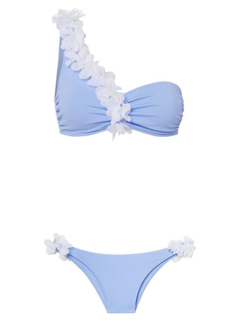 LA REVECHE Dasha One Shoulder Floral Appliqué Bikini Set Blue Size Small